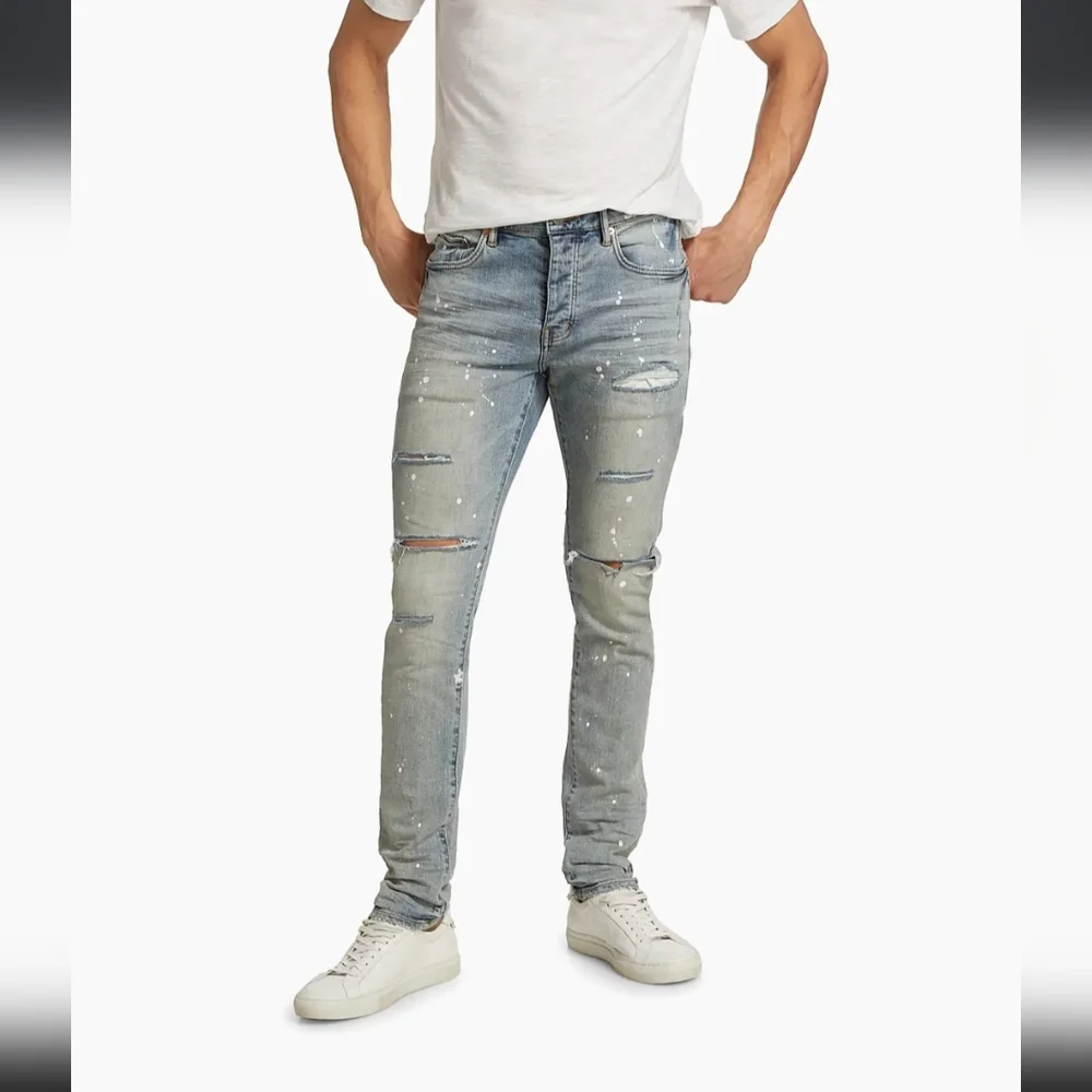 Purple Brand P001 Paint Splatter Distressed Skinny Jeans Mens 28